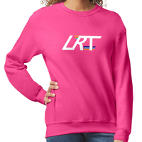 Pink LRT Winged Logo Crew Sweatshirt on a model.