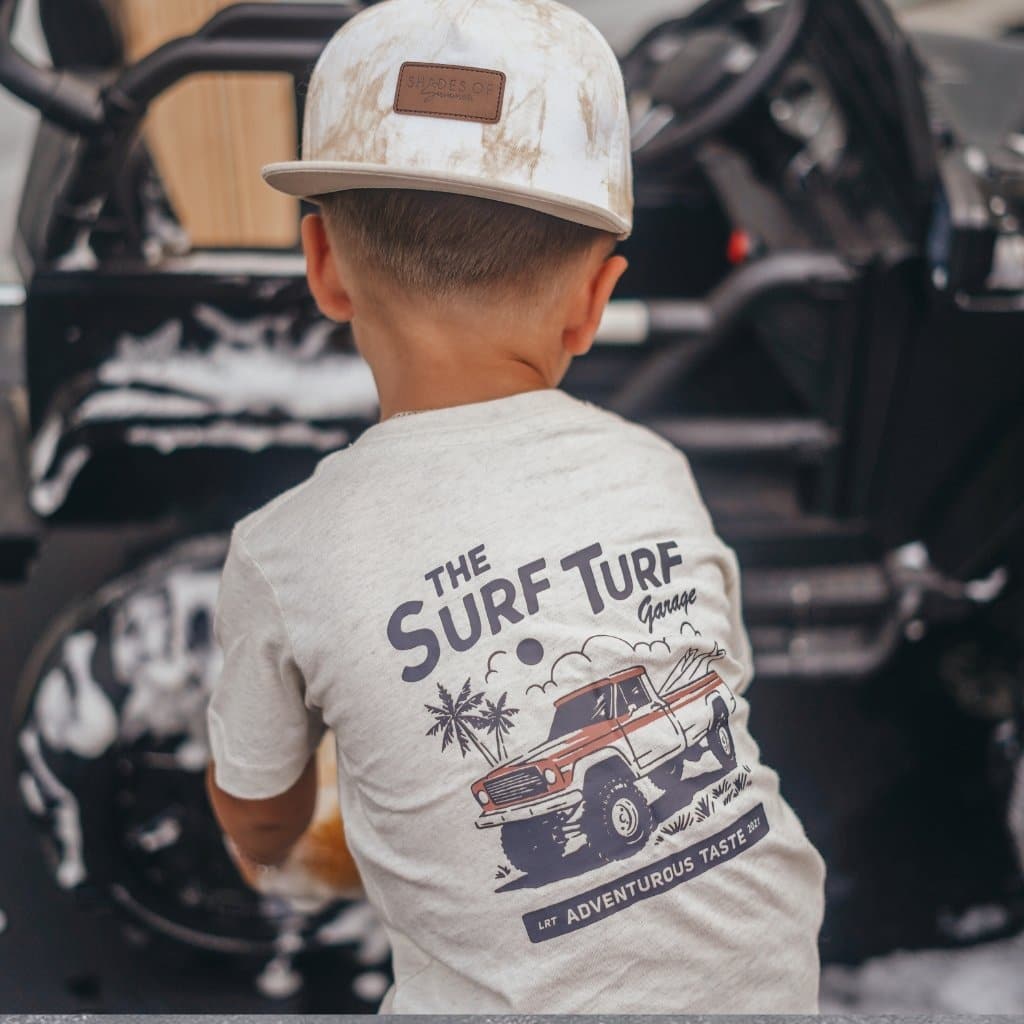 Vintage-style Surf Turf Tee for boys, eco-friendly and durable