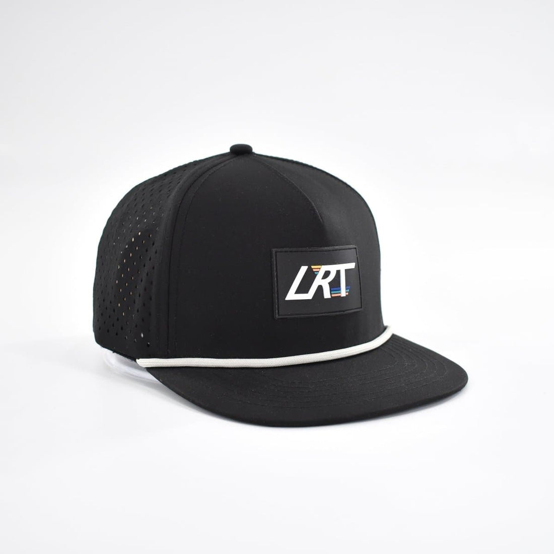 Black Waterproof Age Snapback hat with white rope accent