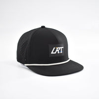 Black Waterproof Age Snapback hat with white rope accent