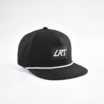 Black Waterproof Age Snapback hat with white rope accent